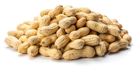 Obraz premium Closeup of dried peanuts in shell isolated on white background, with reflection