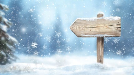 Naklejka premium High-res vector of a wooden sign under snow, indicating directions for holiday events.