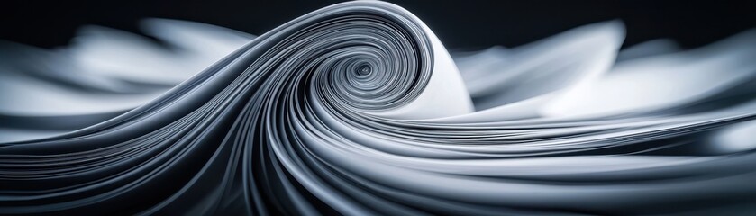 A dynamic swirl of white paper creating an elegant, flowing effect against a dark background.