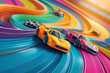 Fototapeta premium Colorful Race Track with Cars in Motion
