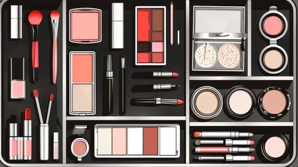 A Collection of Makeup Products Organized in a Drawer
