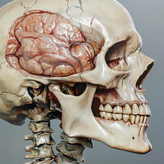 Obraz premium A detailed view of the skull, showing the bones of the face and cranium.