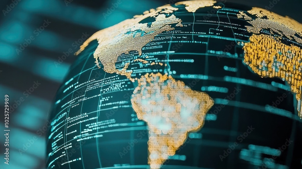 Poster digital globe with network connections and data points