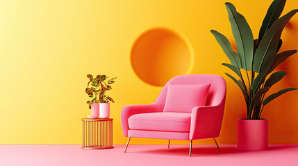 Minimalistic digital chair design in a home environment with cozy realism style