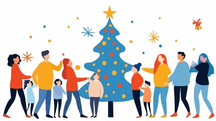 Holiday Celebration with Family around Christmas Tree