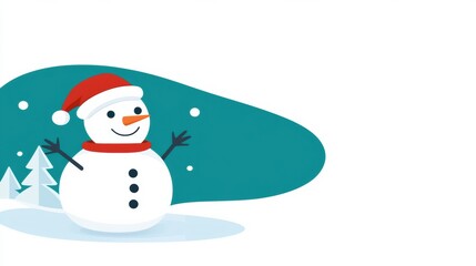 Cheerful Snowman with Red Hat in Winter Wonderland