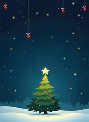 a vector illustration of a christmas tree with a star on top of it and christmas decorations