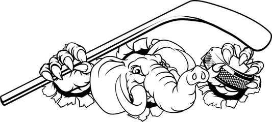 Elephant Ice Hockey Player Animal Sports Mascot