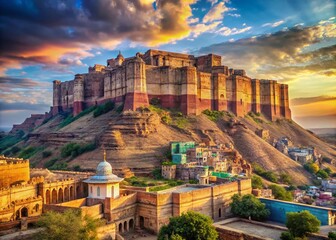 Obraz premium Majestic Mehrangarh Fort in Jodhpur, India - A Stunning Example of Indian Architecture and Rich Cultural Heritage