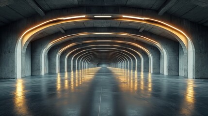 3d render of abstract futuristic glass architecture with empty concrete floor, Generative AI