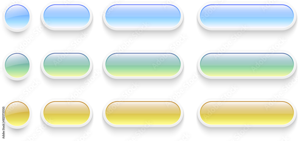 Fototapete Buttons set for user interface, simple colorful 3D modern buttons design for mobile, web, social media, business.