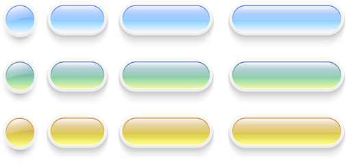 Buttons set for user interface, simple colorful 3D modern buttons design for mobile, web, social media, business.