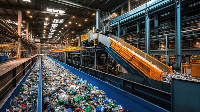 A high-tech recycling facility integrated with smart waste management systems for efficient processing.