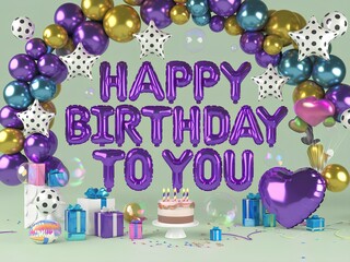 Fototapeta premium A 3D render of a joyous and whimsical birthday Wishing celebration Card Design social post design