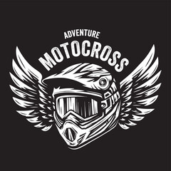 Vintage illustration of motocross helmet with wings
