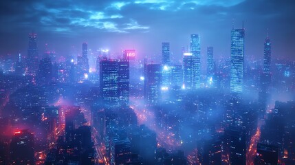 Obraz premium Digital Twilight: Secrets of the Cityscape
