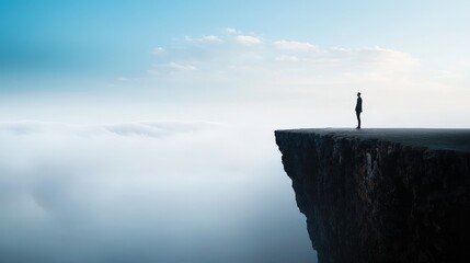 A person standing at the edge of a dark abyss, symbolizing the emptiness of a negative mindset.
