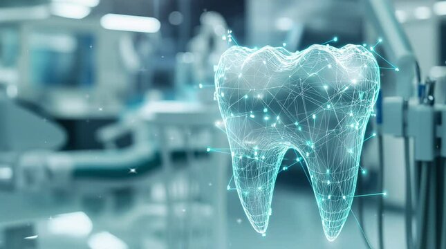 futuristic dentistry technology concept. Illustration of teeth shown in 3D form