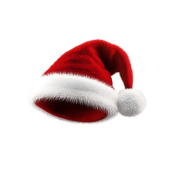 A red Santa hat with a white pompom Christmas holida isolated transparent background