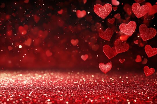Enchanting red hearts glittering on Valentine's Day