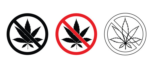 Fototapeta premium Drug prohibition,illustration of an red and black background,,Prohibition sign,Hemp,Black forbidden marijuana leaf icon,Prohibited illegal cannabis