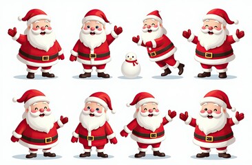 Fototapeta premium Collection of Cute Christmas Santa Claus isolated. Christmas Set of Cheerful, funny Santa clause for winter holidays. Happy Santa Claus cartoon character ready new year. 