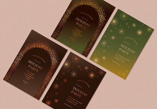 Festive Holiday Party Invitation Layout Set
