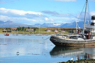 Fototapeta premium ウシュアイアの海とパタゴニアの山々