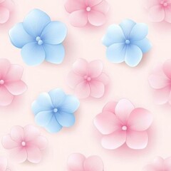 Delicate floral pattern featuring soft blue and pink flowers on a light background, perfect for wallpaper and textile design.