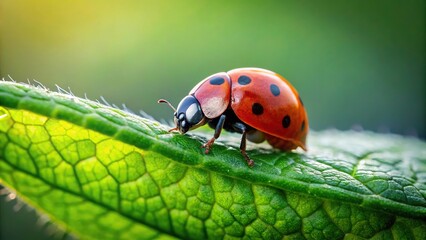 Obraz premium Close-up of ladybug on leaf in nature from forced perspective