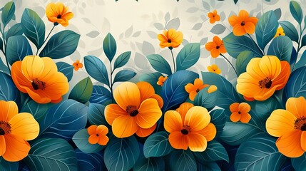 Green flower art background vector. Natural hand drawn pattern design with floral. Simple contemporary style illustrated Design for fabric, print, cover, banner, wallpaper