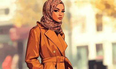 Fototapeta premium Woman in a hijab and orange coat.