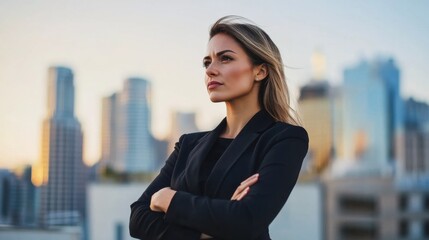 Confident Businesswoman Standing on Rooftop Overlook