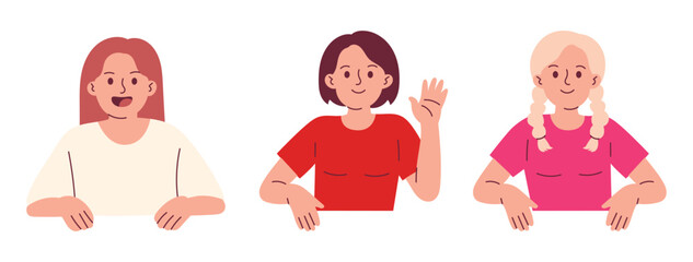 Young Curious Woman Character Peeking From Behind Wall