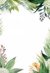 白い背景に水彩の緑の葉のフレームとコピースペース