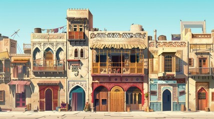 A Row of Ornate Middle Eastern Buildings with Balconies