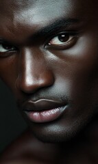 Obraz premium Close-up of a man's face with brown skin.