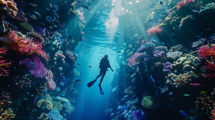 A Diver Exploring the Colorful Coral Reef Under Crystal Clear Water