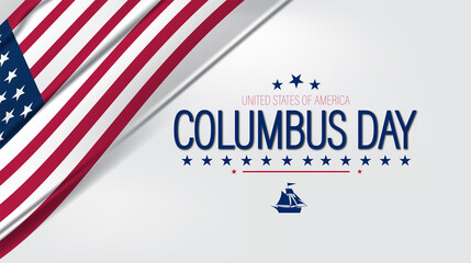 Cheerful Columbus Day scene with the American flag and a sailboat, representing adventure and national pride