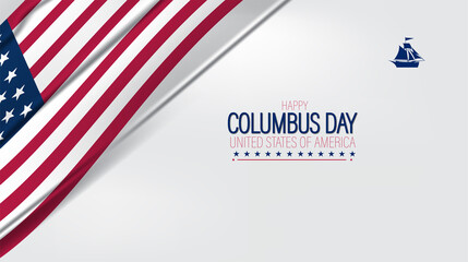 Cheerful Columbus Day scene with the American flag and a sailboat, representing adventure and national pride