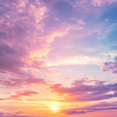 Fototapeta premium Vibrant Sunrise Sky with Yellow, Orange, and Pink Hues at Golden Hour, Creating a Romantic and Serene Summer Morning Horizon with Warm Sunshine Colors