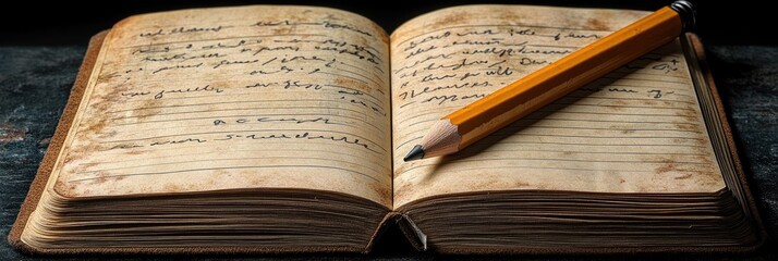 Obraz premium Open notebook with only a single pencil, perfectly centered on a desk.