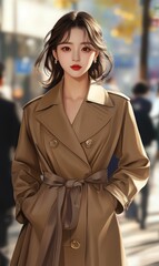 Fototapeta premium A woman wearing a brown trench coat.