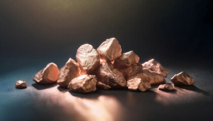 A pile of rough and impure gold Shine light on dark background.