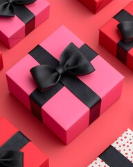 Colorful gift boxes with stylish ribbons on a vibrant background