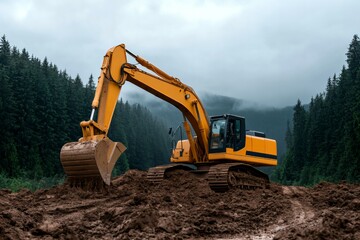 Obraz premium Excavator machine working on the construction site 