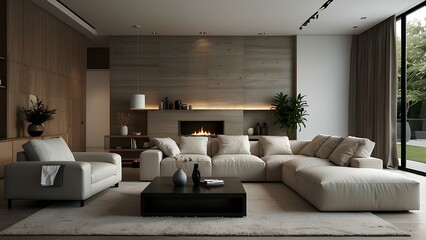 Modern Minimalist Living Room with Neutral Colors and Clean Lines