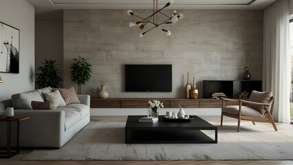 Modern Minimalist Living Room with Neutral Colors and Clean Lines