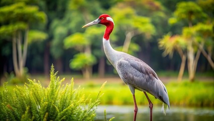 Naklejka premium Majestic view of the tallest bird in the world standing gracefully in its natural habitat