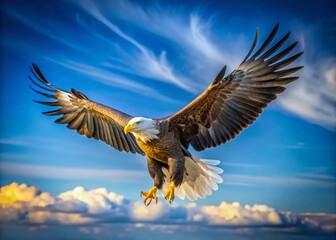 Obraz premium Majestic White Tailed Eagle Soaring Through Clear Blue Skies in Natural Habitat - A Stunning Wildlife Photography